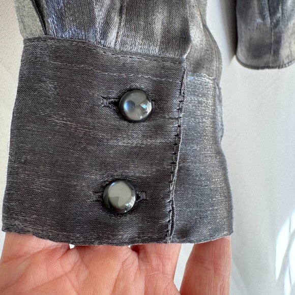 90s Vintage Karen Scott Liquid Dark Silver Long Sleeve Button Up Evening Blouse - Picture 7 of 14